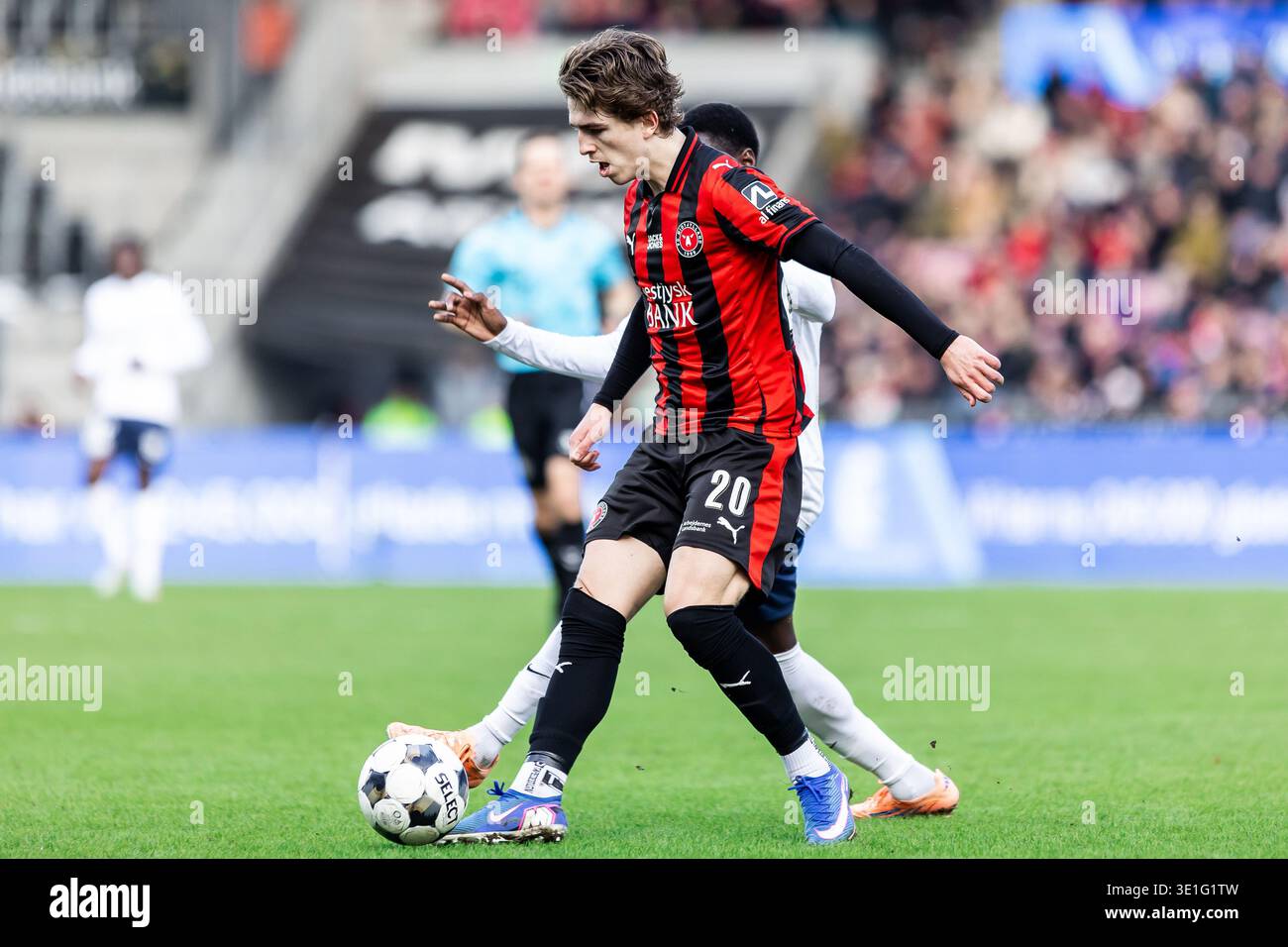 Herning, Denmark. 15th Mar, 2026. Valdemar Byskov (20) of FC Midtjylland  seen during the 3F Superliga match between FC Midtjylland and FC  Nordsjaelland at MCH Arena in Herning. Credit: Gonzales Photo/Alamy Live