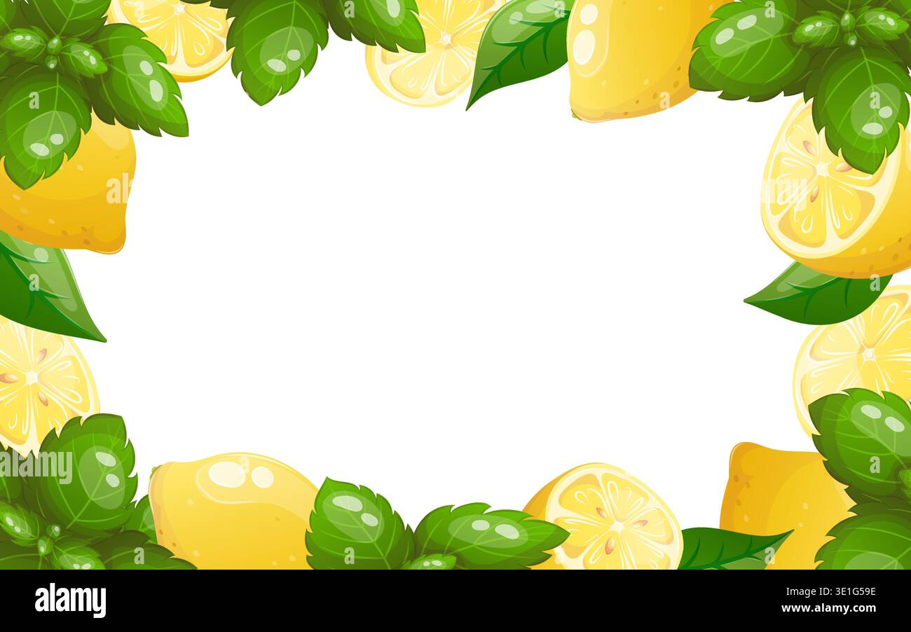Vector frame with lemons and mint leaves Stock Vector