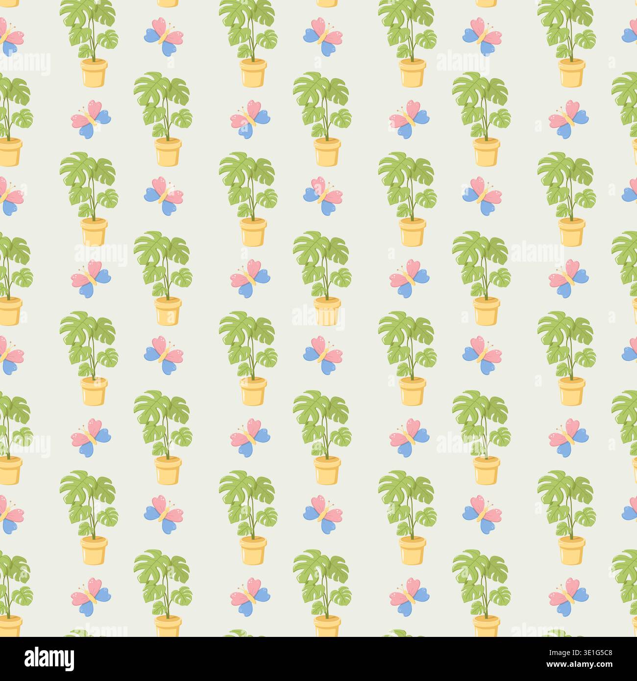 Monstera Plants and Butterflies Stock Vector