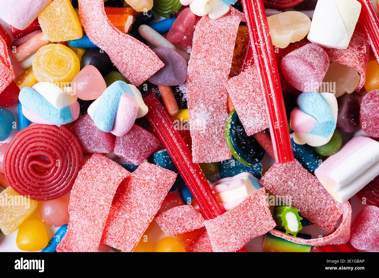 Assorted colorful candies background Stock Photo