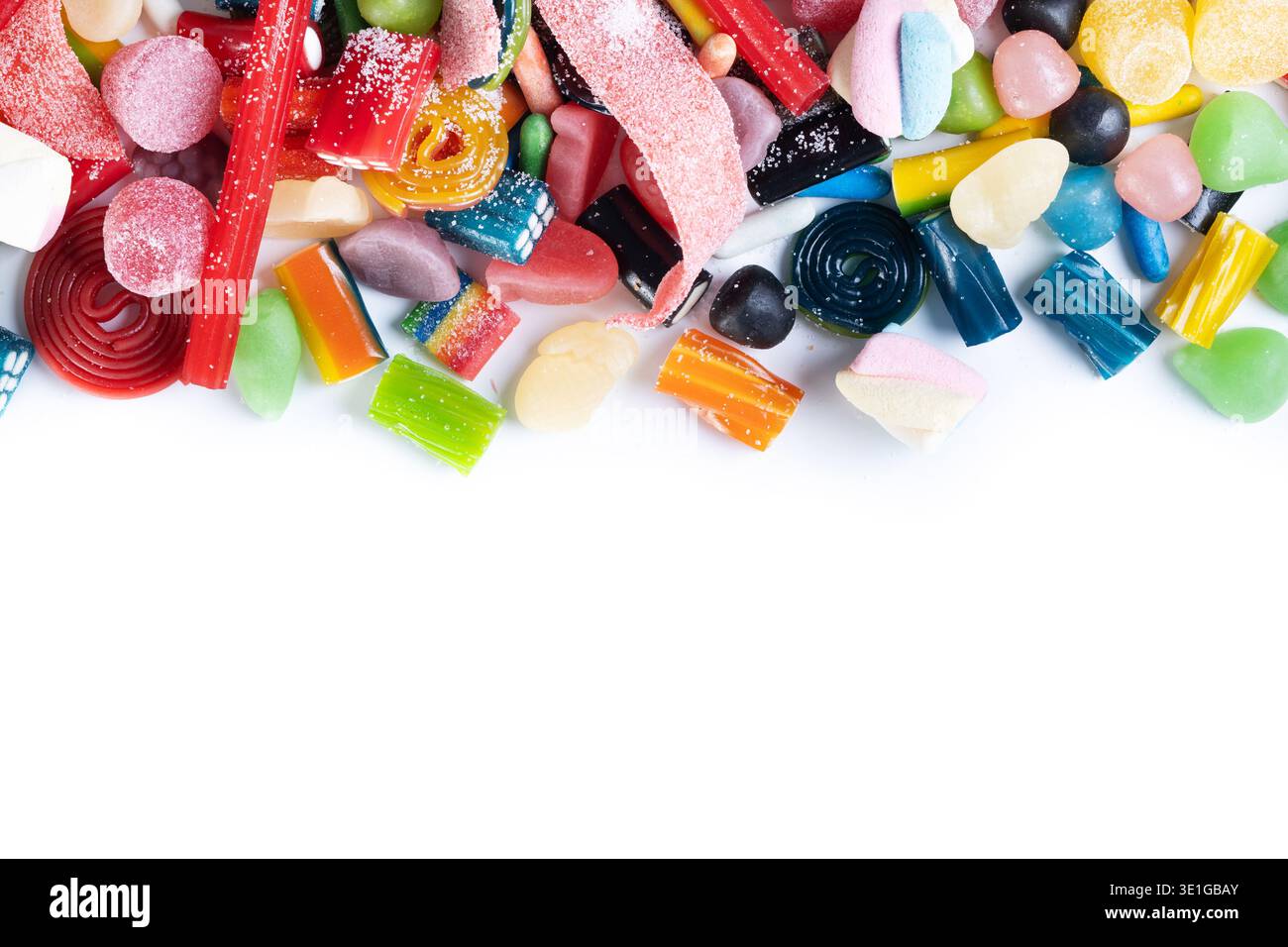 Assorted colorful candies isolated on white background Stock Photo
