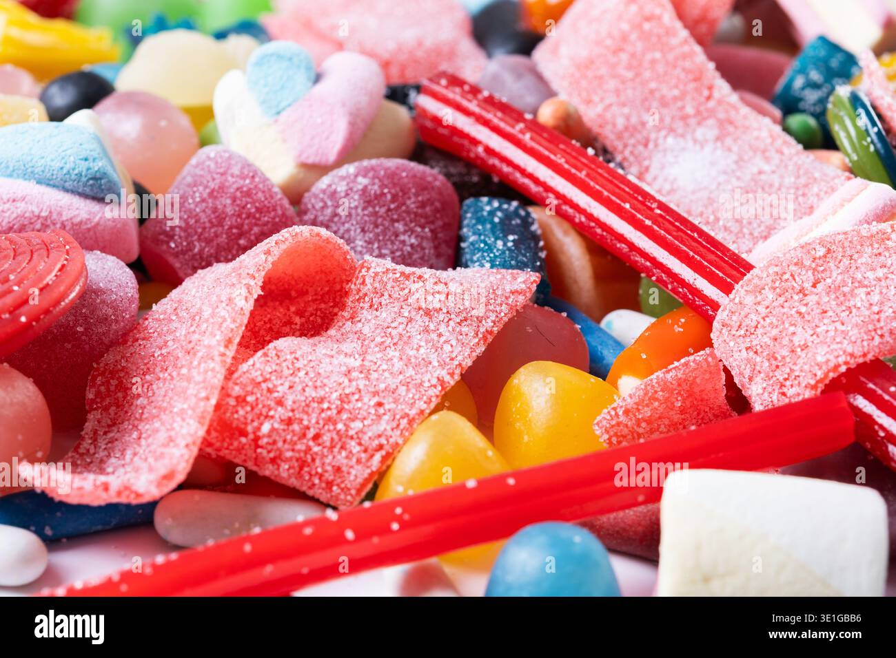 Assorted colorful candies background Stock Photo