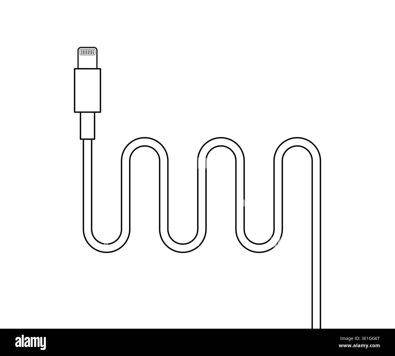 black thin line charger lightning cable Stock Vector