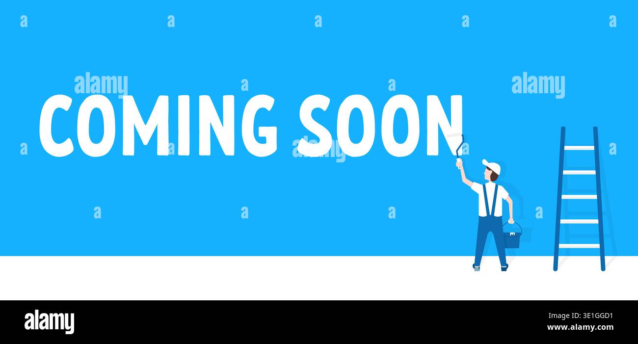 painter paints on the wall coming soon Stock Vector