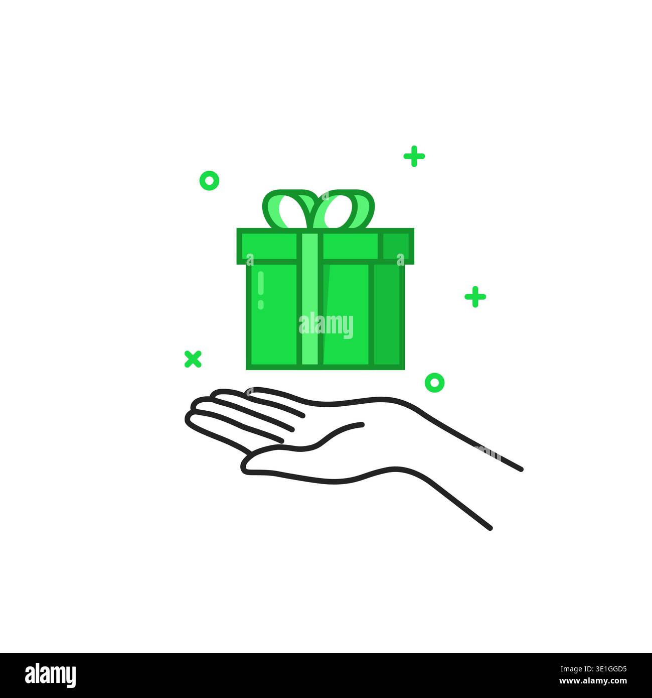 black thin line hand holding green gift box Stock Vector