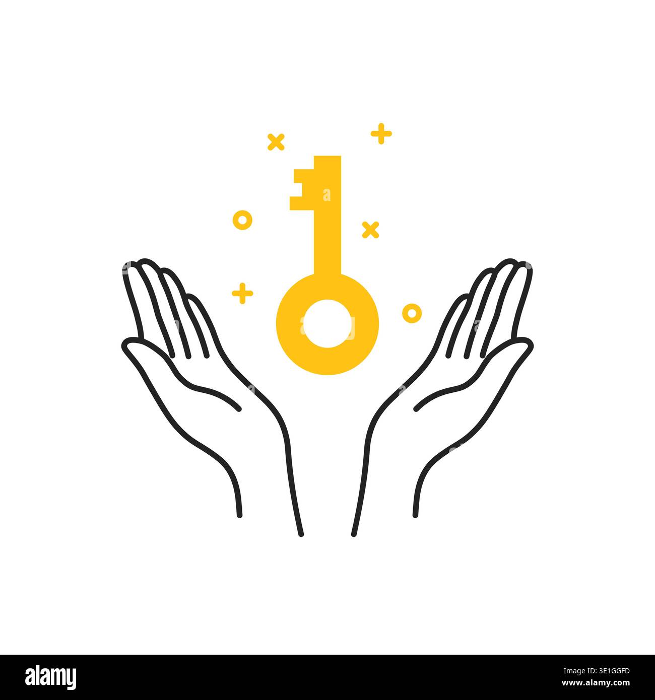 abstract two thin line hand with golden key Stock Vector