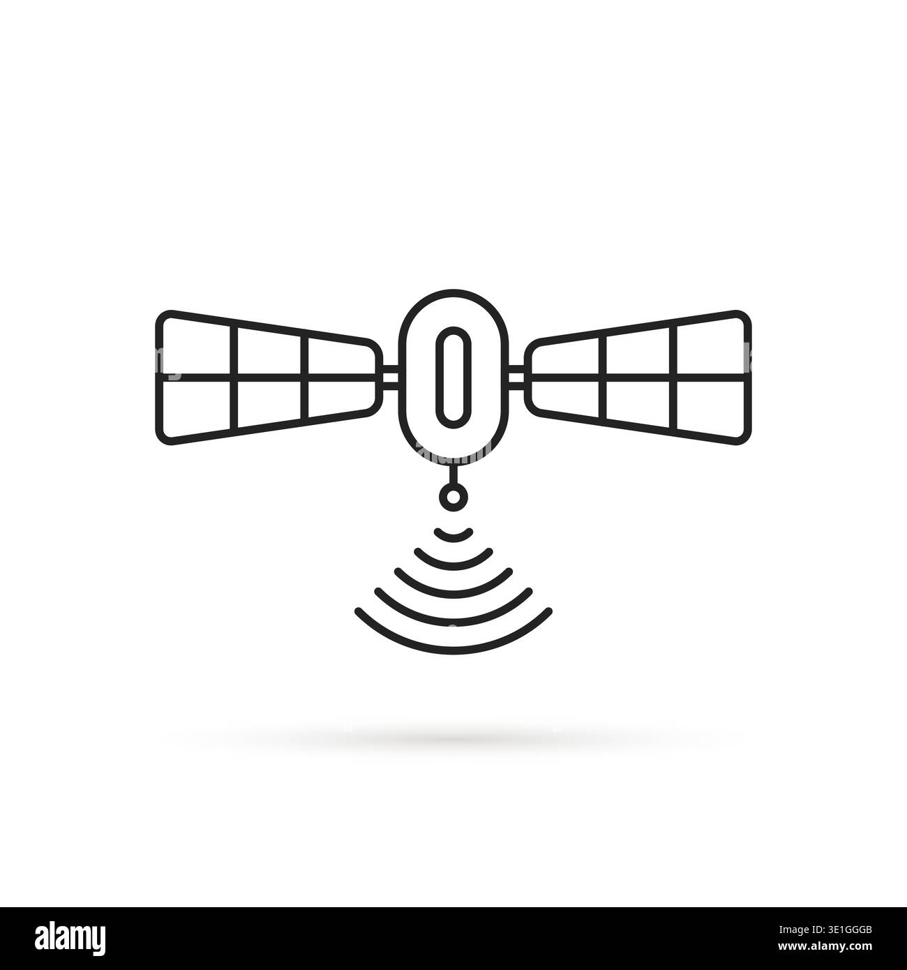 black thin line satellite icon with shadow Stock Vector
