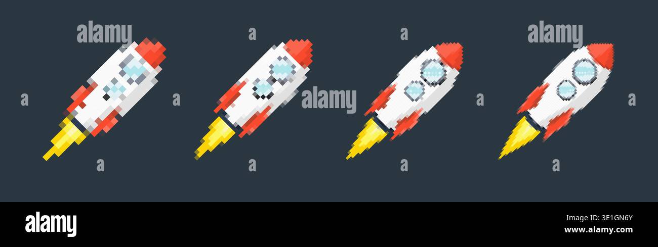 Pixel art rocket with fiery trails, retro games, space-themed designs ...