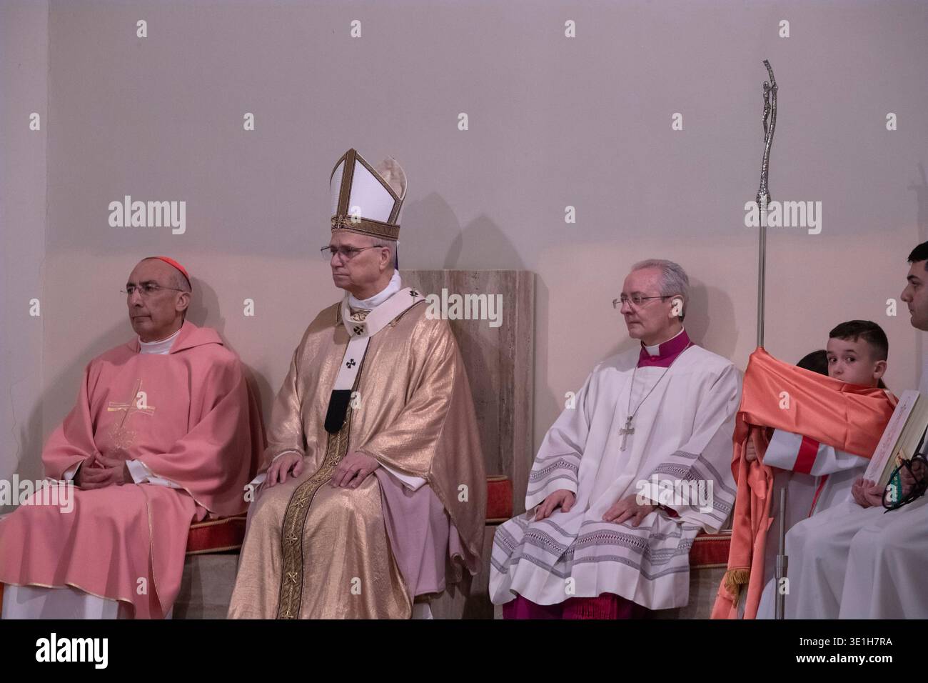 Pope Leo XIV celebrates a mass during his visit at the parish of the ...