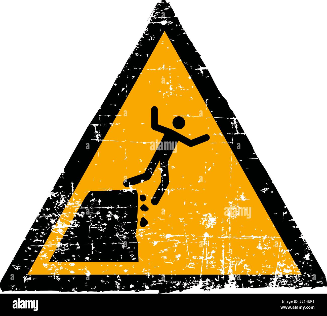 Crumbling Cliffs Sign Vector illustration of an unstable cliff edge hazard sign with a grunge ...