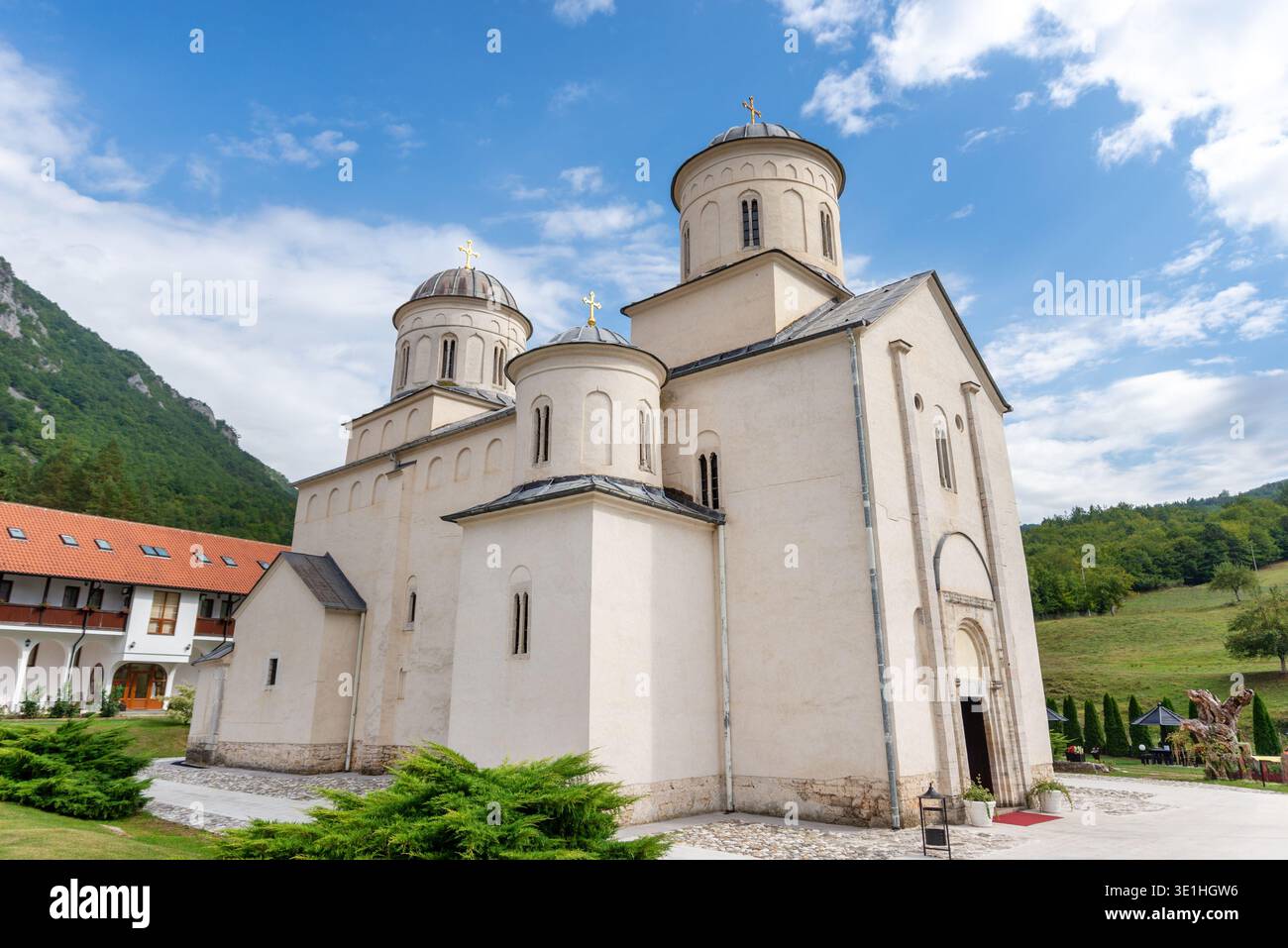 Prijepolje, Serbia - September 16, 2023: Church of the Serbian Orthodox Mileševa Monastery, a medieval monastery complex founded in the 13th century n Stock Photo