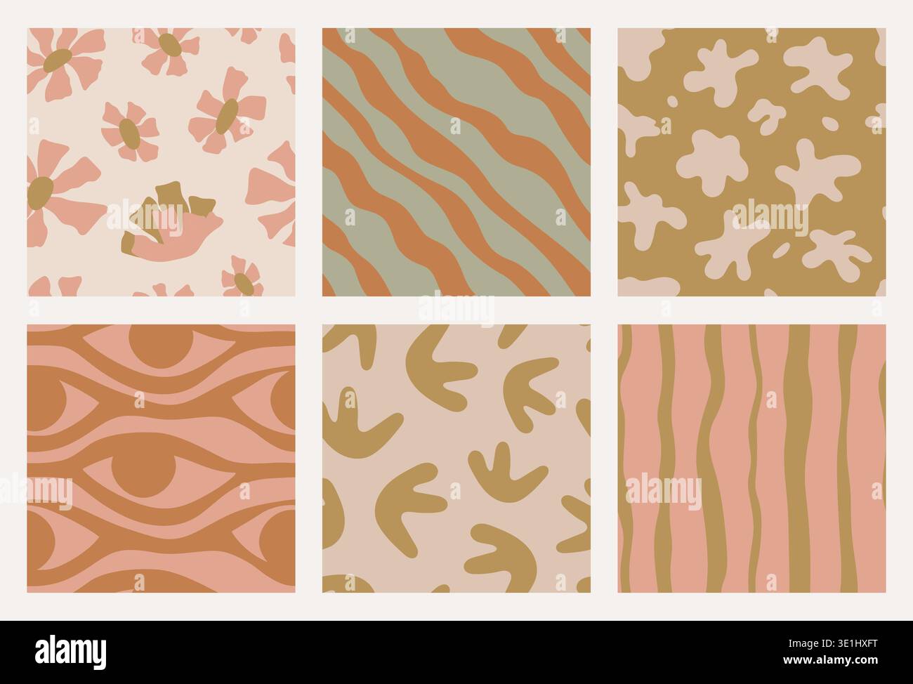 Abstract seamless patterns. Retro organic shapes. Stock Vector