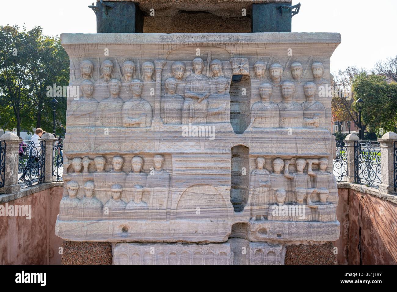 Monument Structure Historic stone monument featuring carved relief panels depicting ...