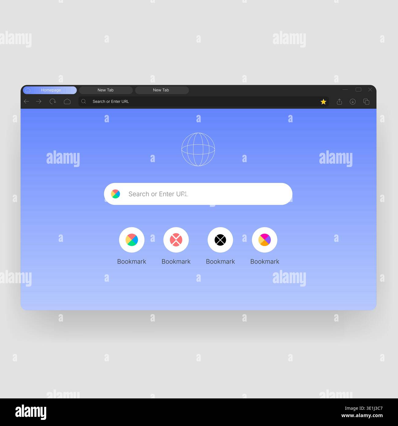 Clean desktop web browser interface template featuring navigation tabs ...