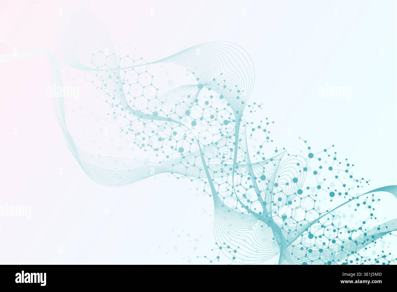 Modern abstract molecules structure for science or medical background. DNA helix or atom visualization. Molecular wave flow abstract background Stock Vector