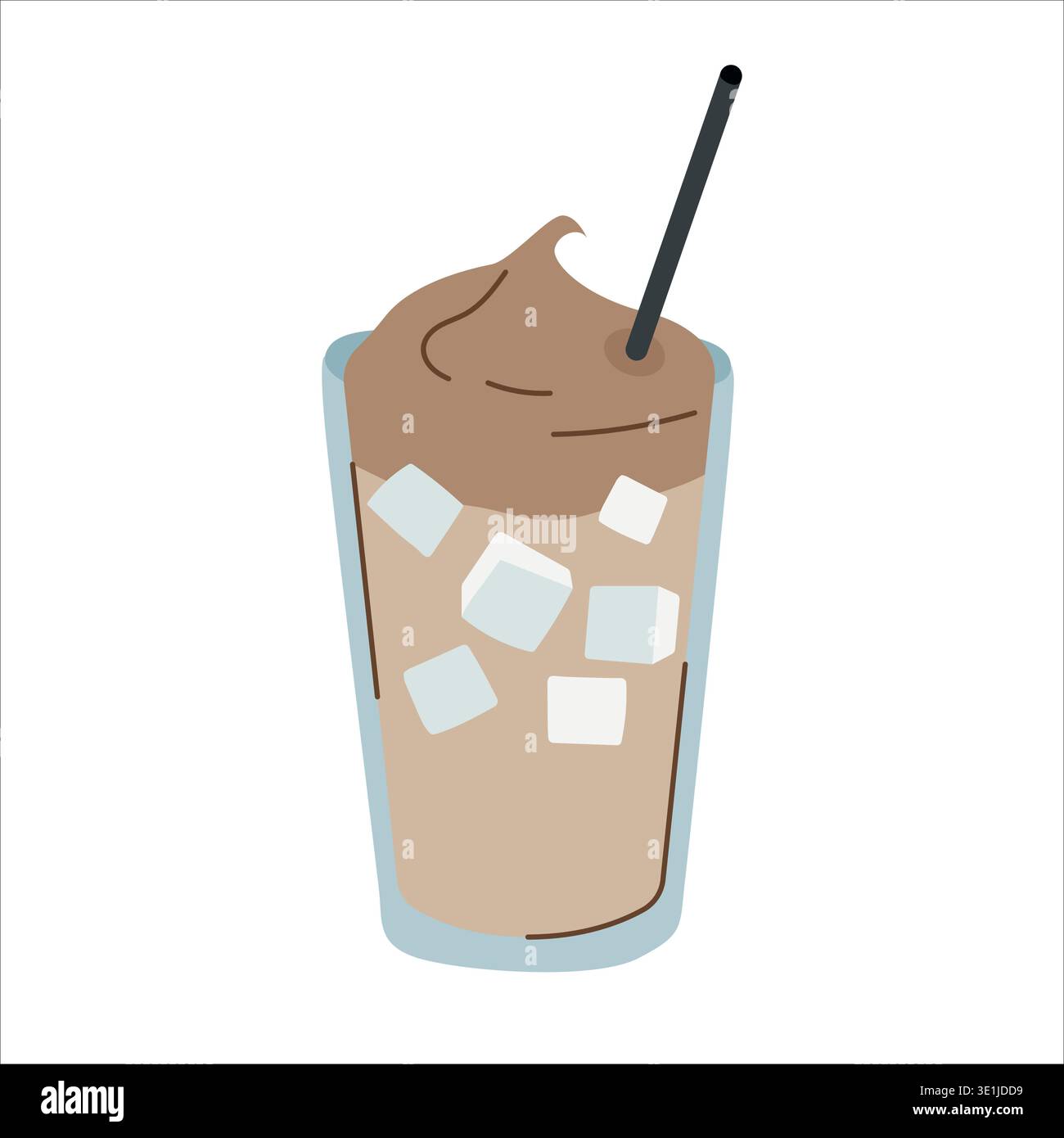Iced frappe coffee with ice cubes in tall glass Stock Vector