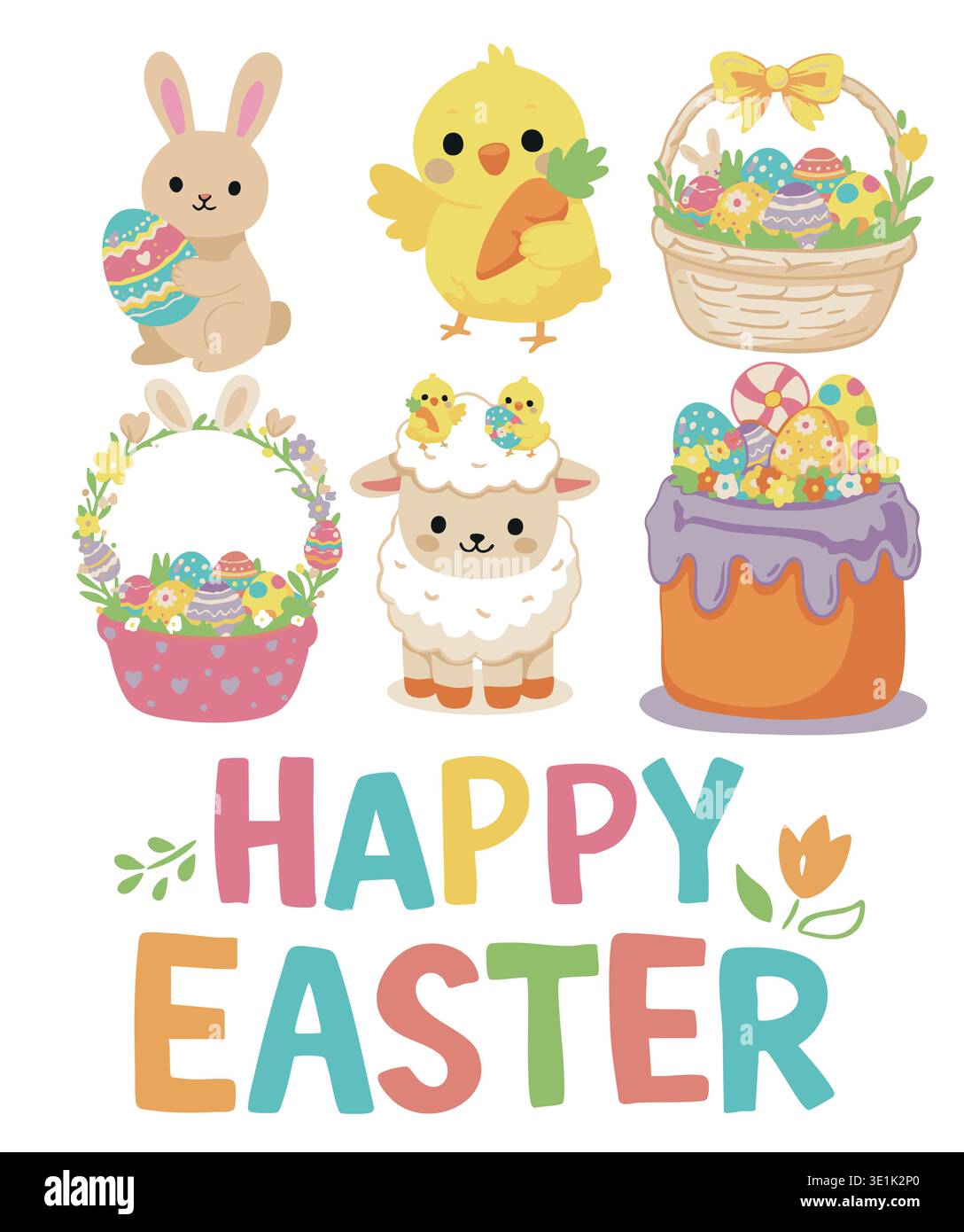 Happy Easter greeting card with Easter elements Stock Vector