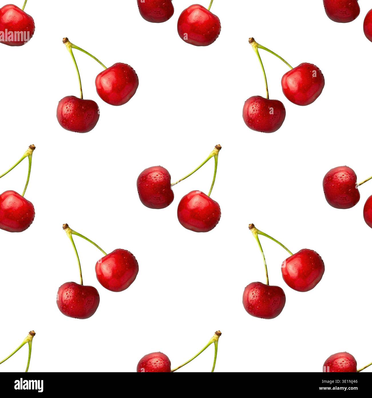 Glossy ripe cherries scattered seamless pattern background Stock Photo