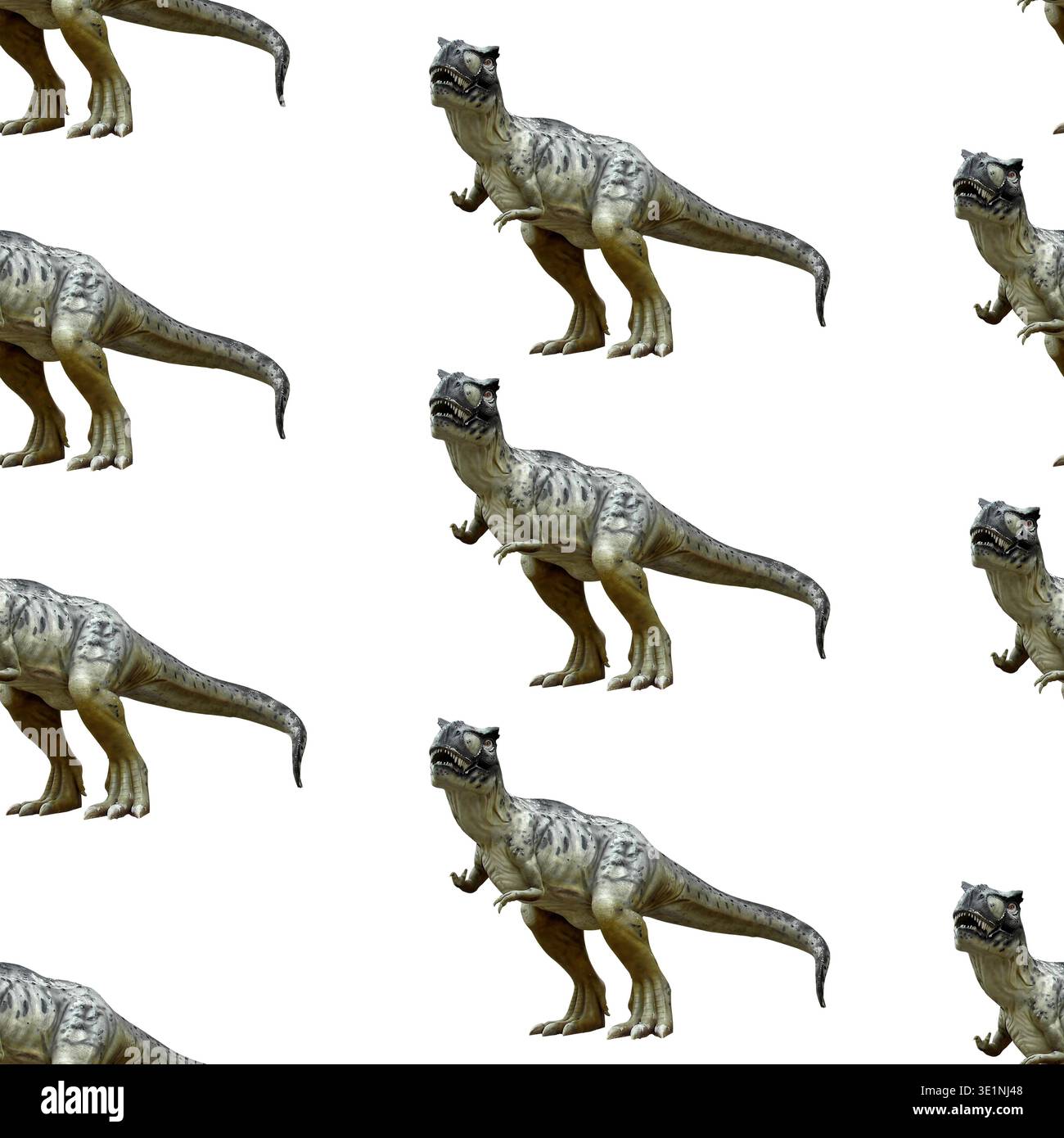 Grey carnivore dinosaur toy figures seamless pattern background Stock Photo