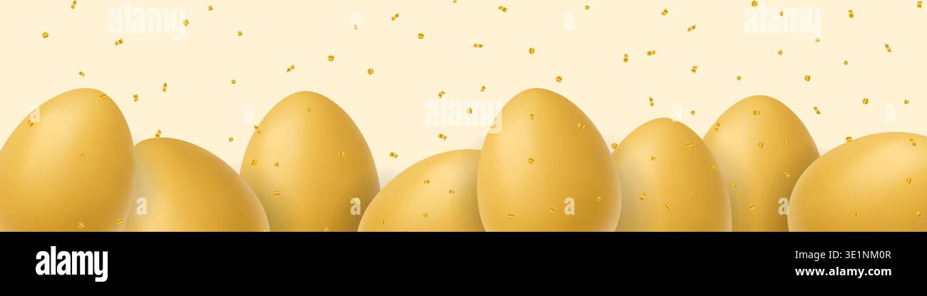 Golden Easter eggs background. Luxury 3D festive spring illustration Stock Vector