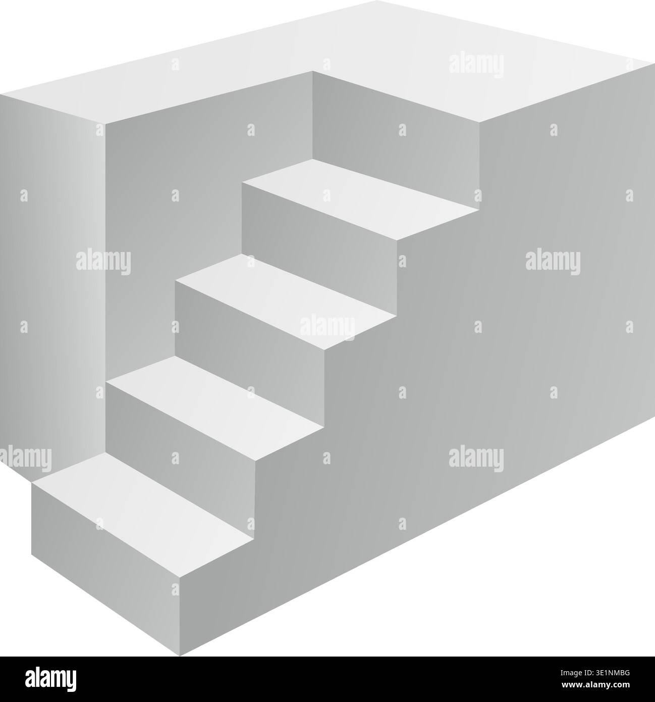 3D isometric stair vector in grayscale on white background. Stock Vector