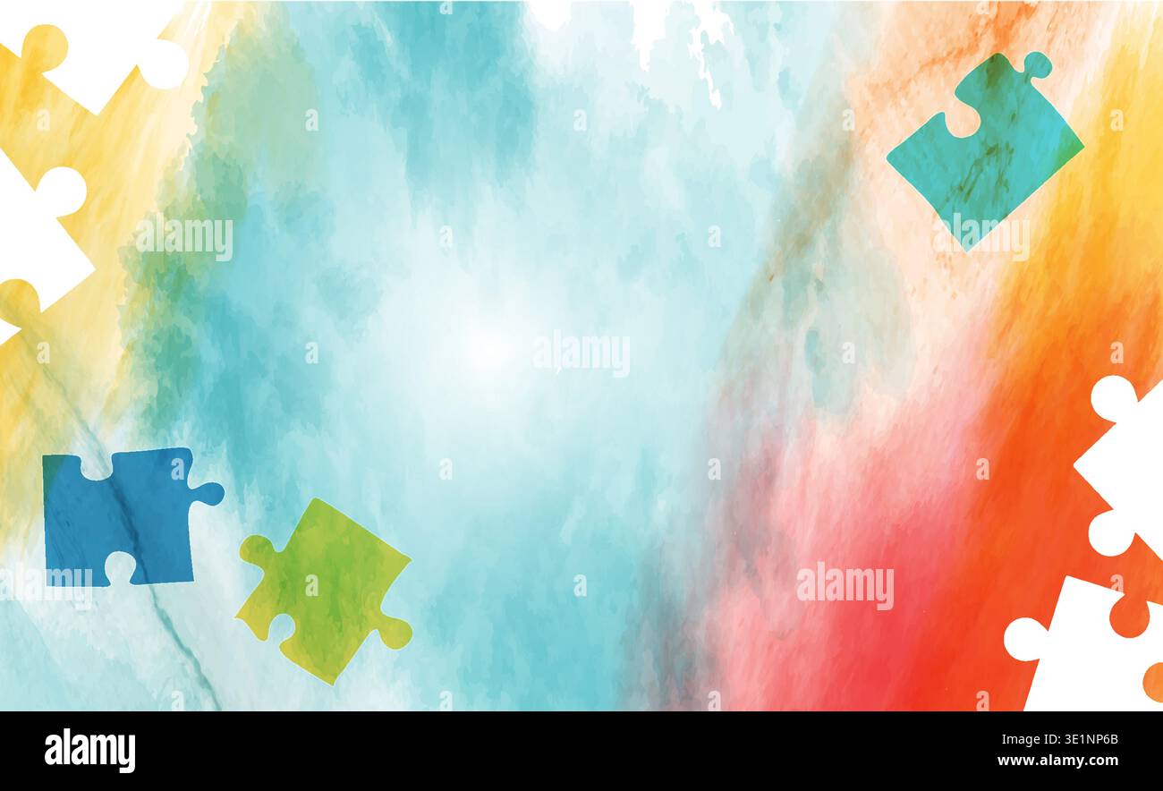 Autism awareness puzzle background with watercolor colors and copy ...