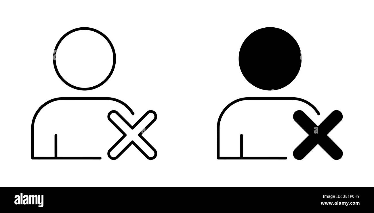 Two icons of a person with a cross symbol indicating removal or block on a plain white background Vector Stock Vector