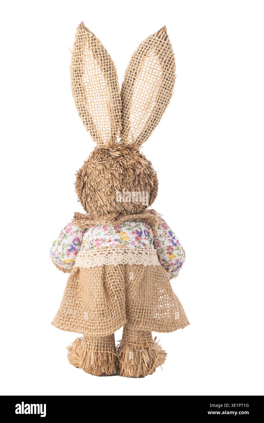 Easter bunny decoration with basket isolated on white background Stock Photo