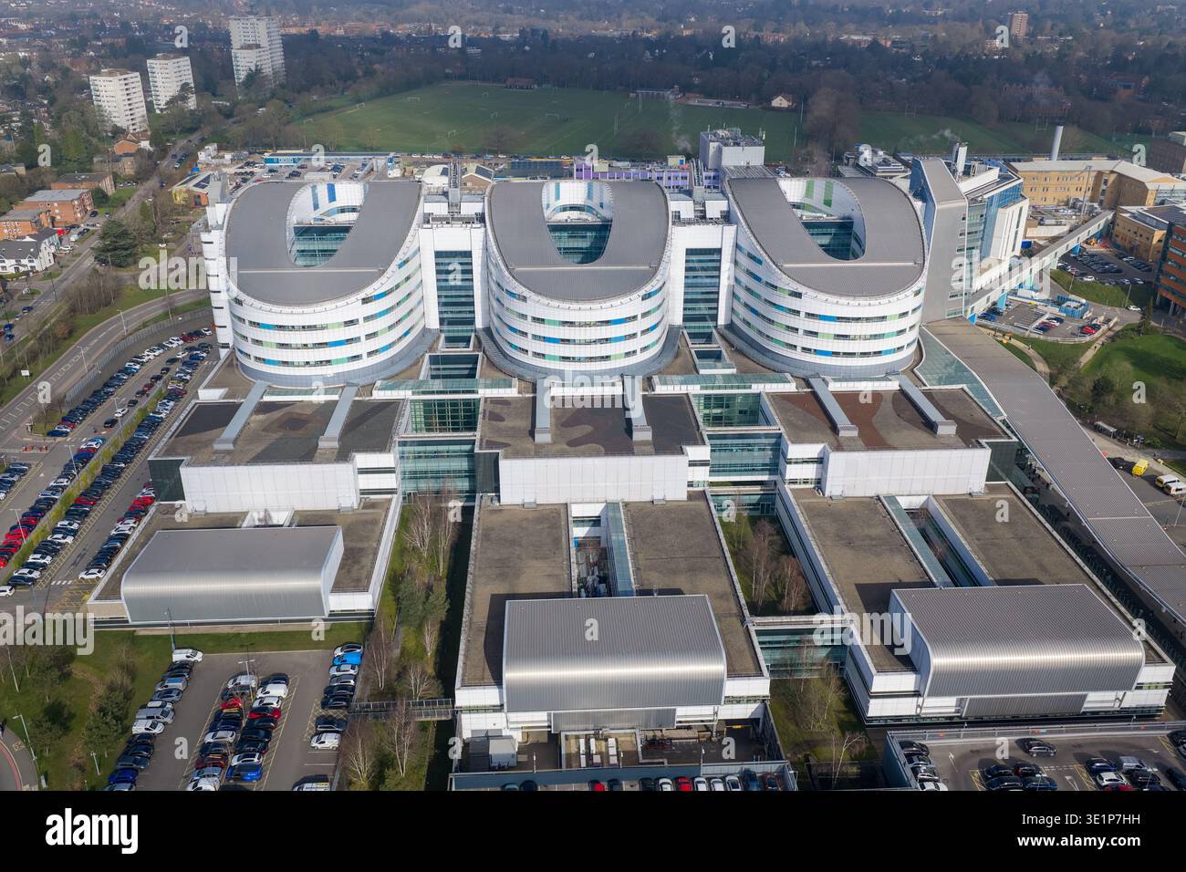 Aerial of the Queen Elizabeth Hospital in Birmingham, showcasing the ...