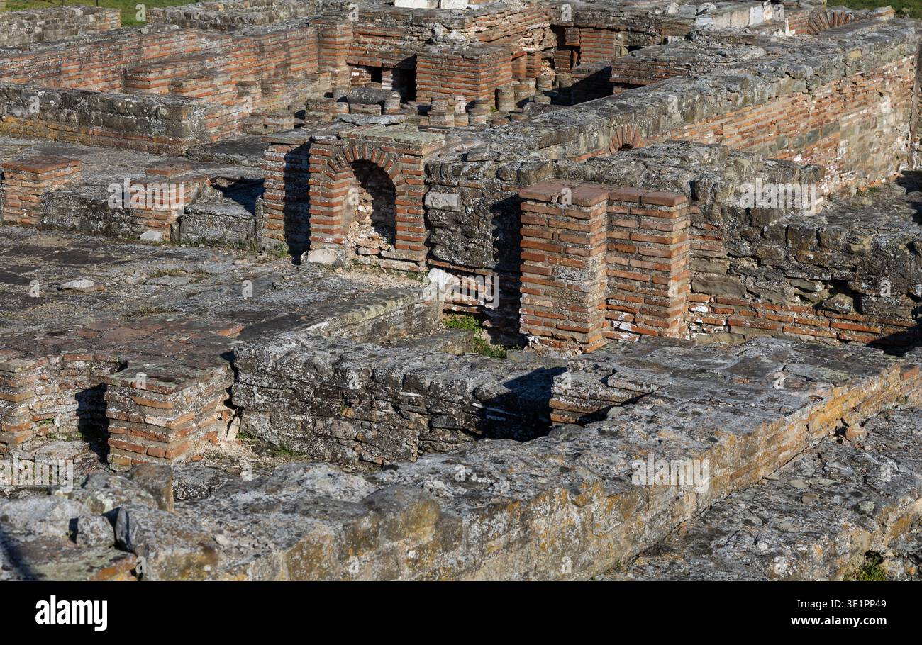 ancient roman brick ruins and stone foundations of an archaeological ...