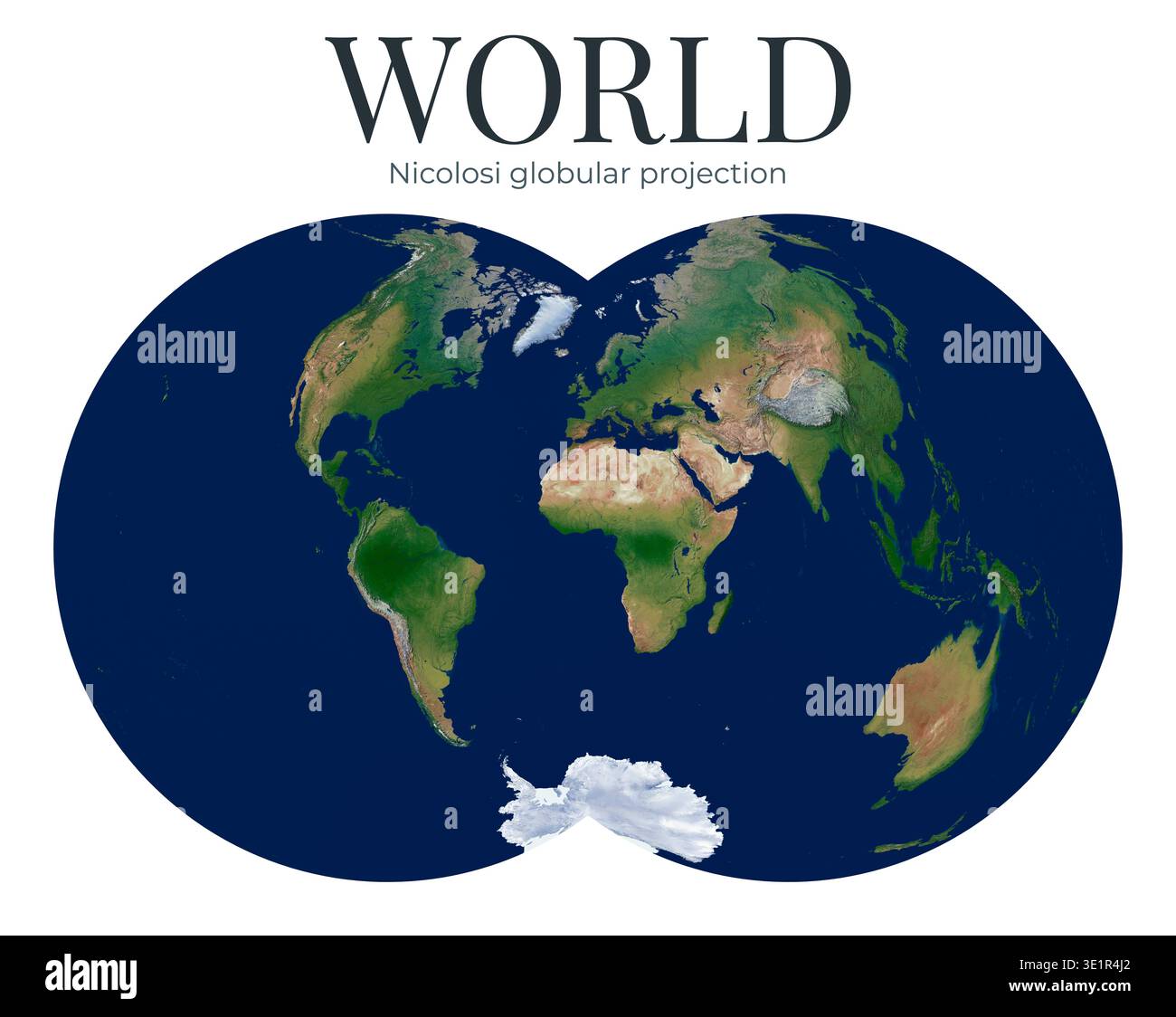 Physical Projection World Map. Nicolosi globular projection. High detail physical map of ...