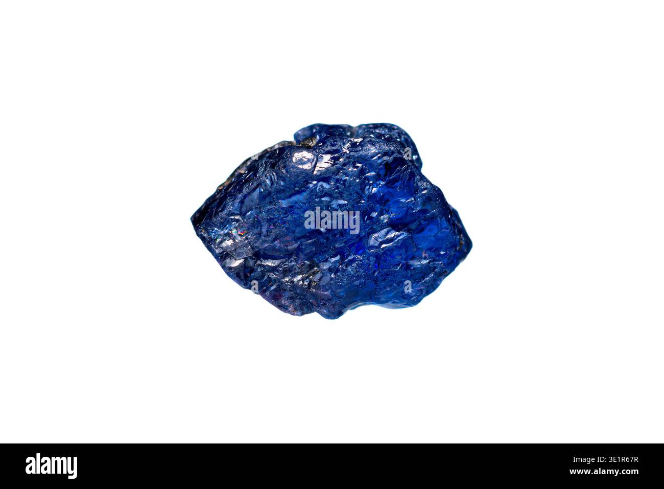Natural rough Burmese royal blue sapphire gemstone on white background (corundum group) Stock Photo