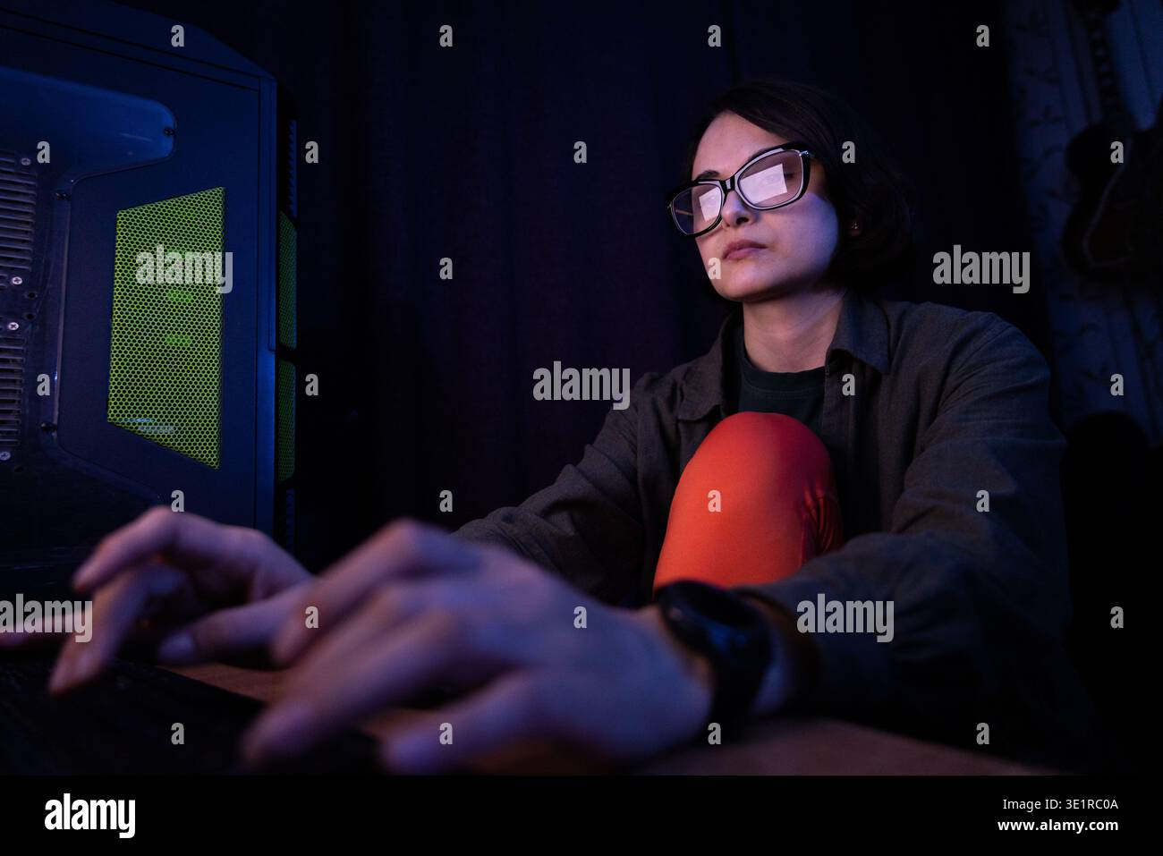Freelance programmer working late Stock Photo