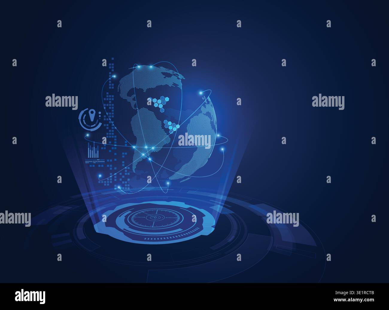 concept of communication technology, wireframe globe with digital radar Stock Vector