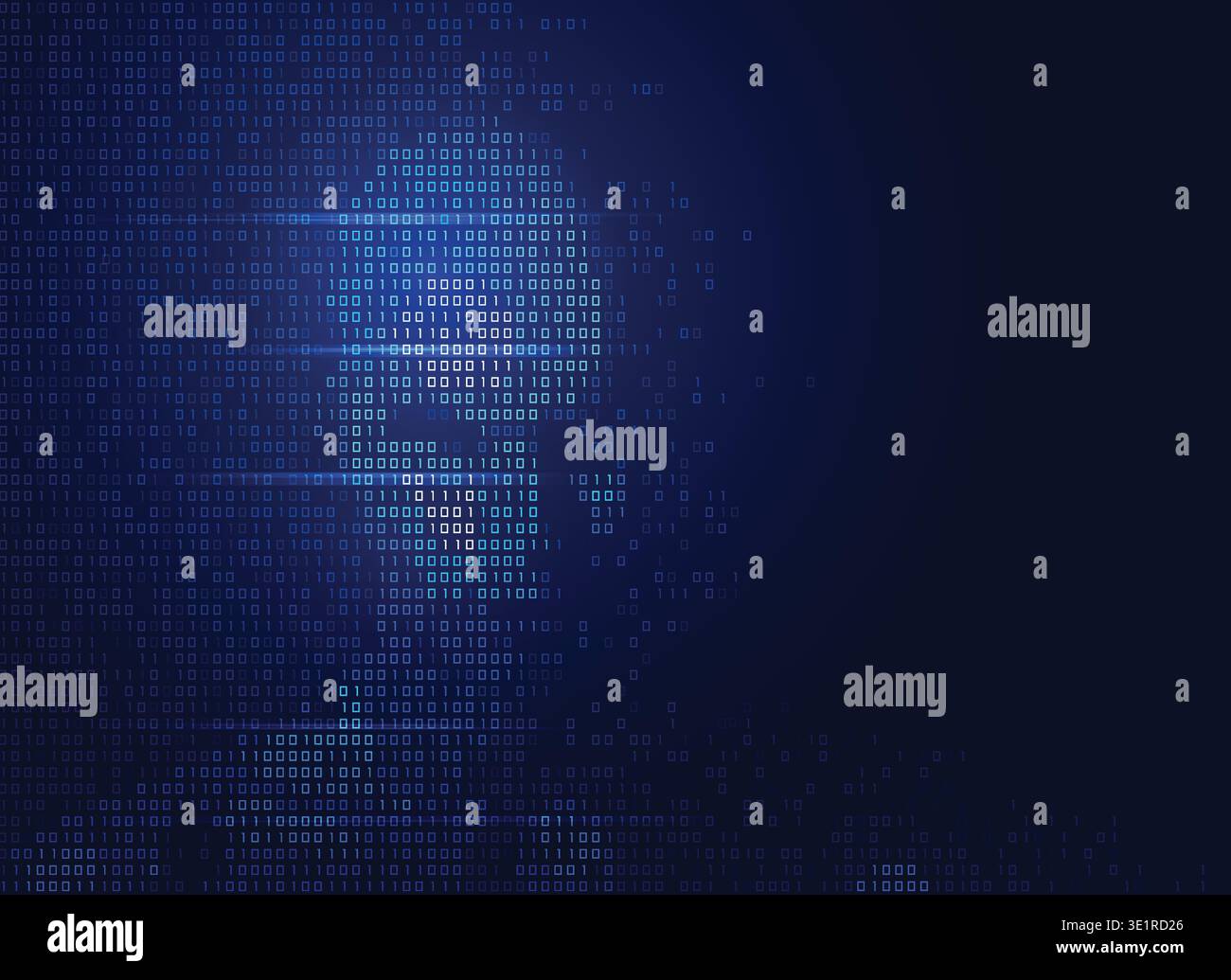 concept of  artificial intelligence or hackers, shape of human face combined with binary code Stock Vector