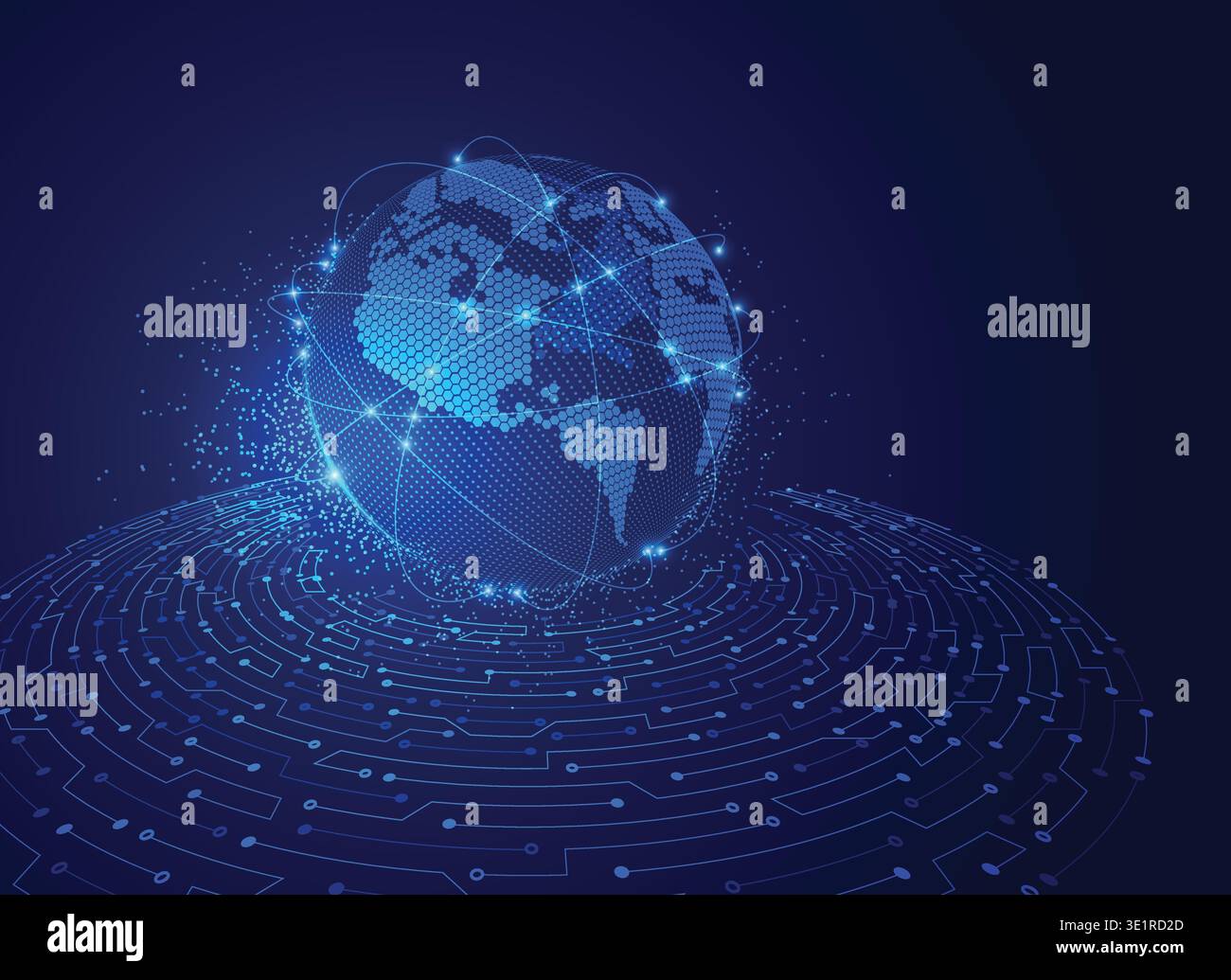 concept of communication technology, wireframe globe with digital radar Stock Vector
