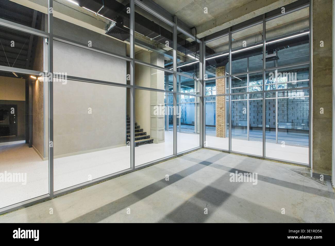 Empty Interior with Glass Walls Stock Photo