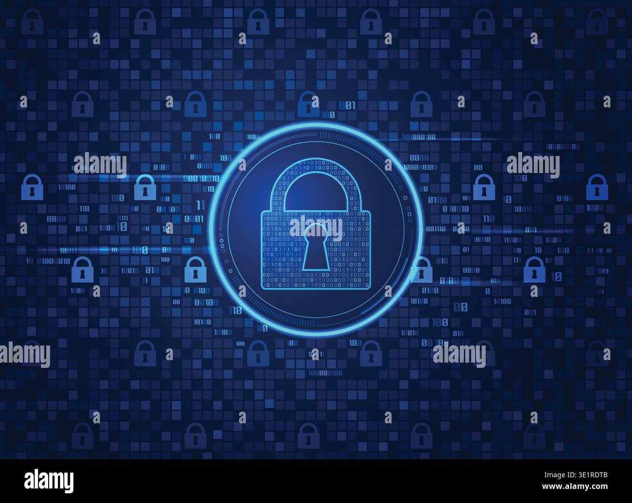 concept of cyber security, shape of padlock combined with binary code Stock Vector