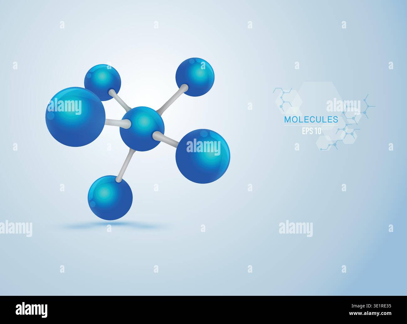 graphic of realistic molecule structure on light-bule background Stock Vector