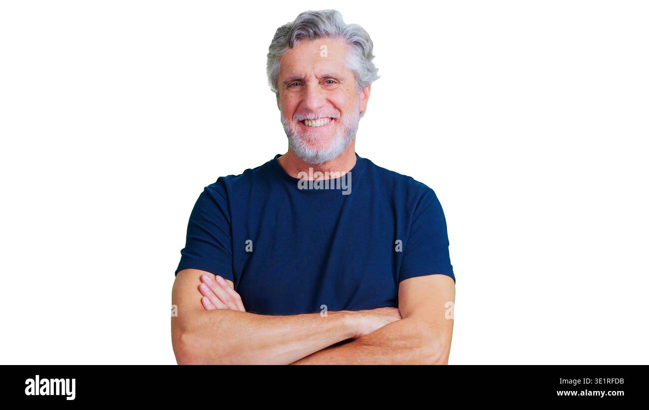 Mature man smiling confidently with arms crossed Stock Photo