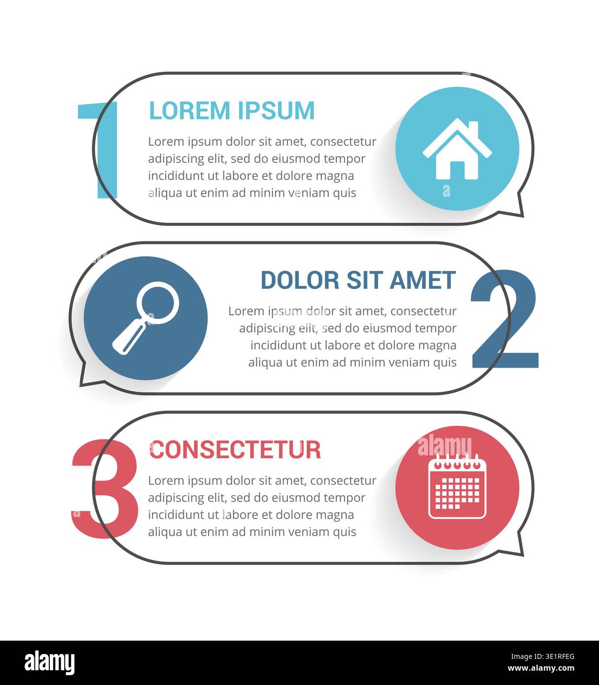 Three infographic elements with numbers, icons and place for your text, workflow, process chart, steps or options, vector eps10 illustration Stock Vector