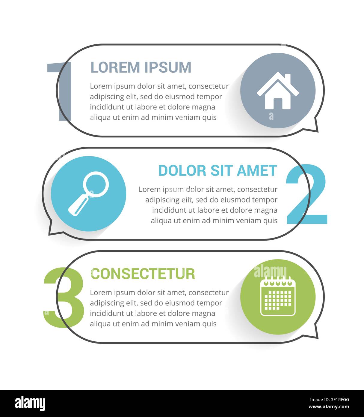 Three infographic elements with numbers, icons and place for your text, workflow, process chart, steps or options, vector eps10 illustration Stock Vector