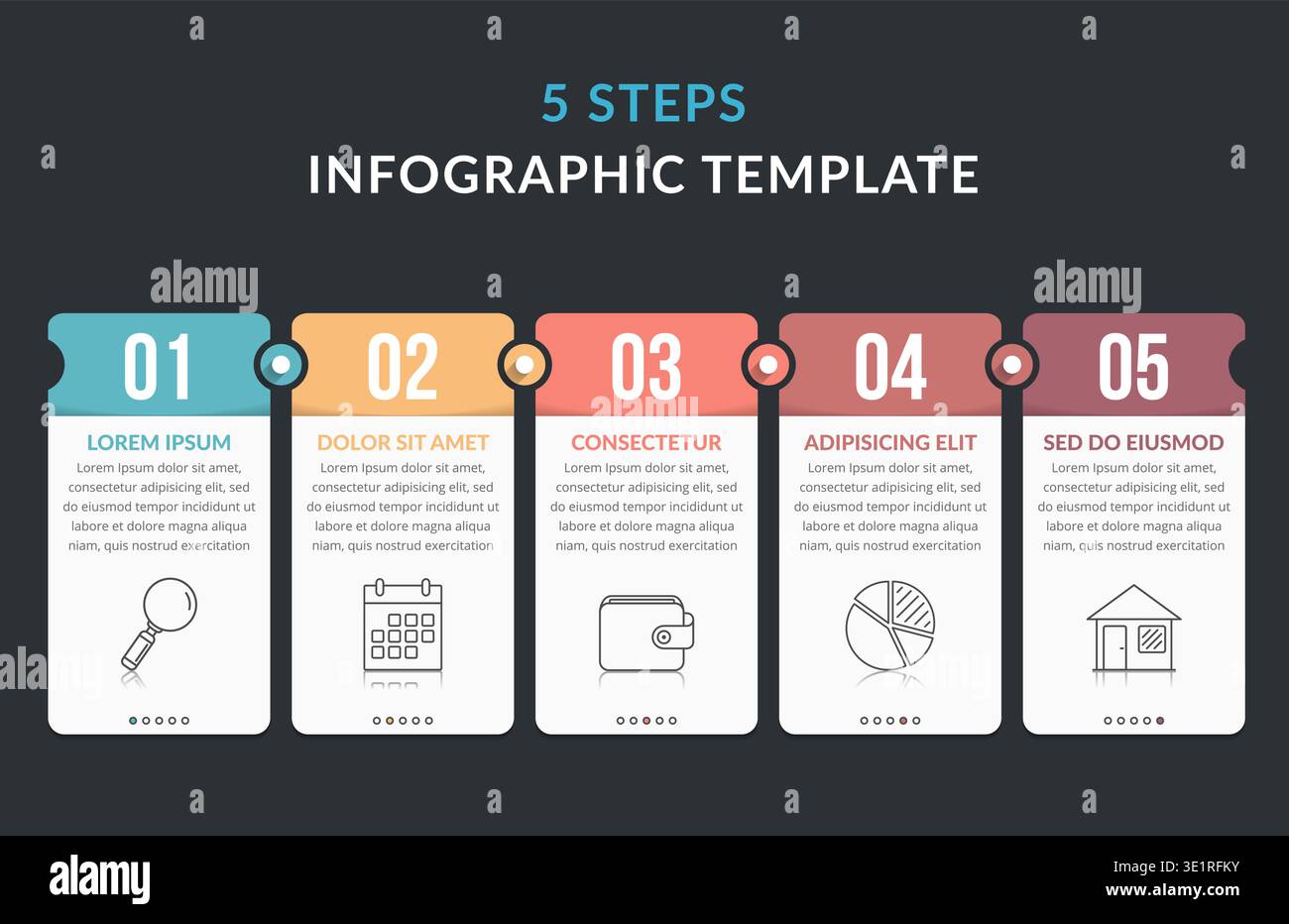Five infographic elements with numbers, icons and place for your text, workflow, process chart, steps or options, vector eps10 illustration Stock Vector