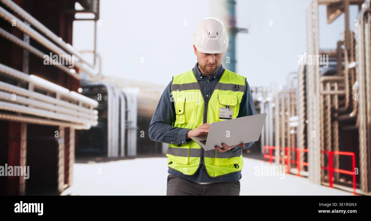 Engineer Closely Oversees Refinery Control Systems Ensuring Safe Energy Operations Stock Photo