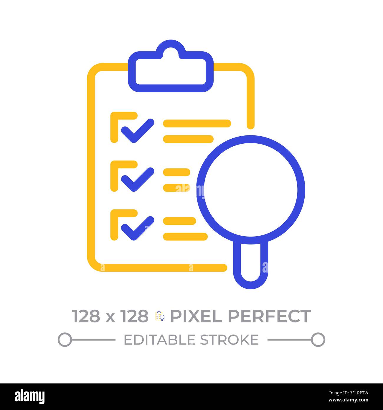Survey analysis pixel perfect two color line icon Stock Vector