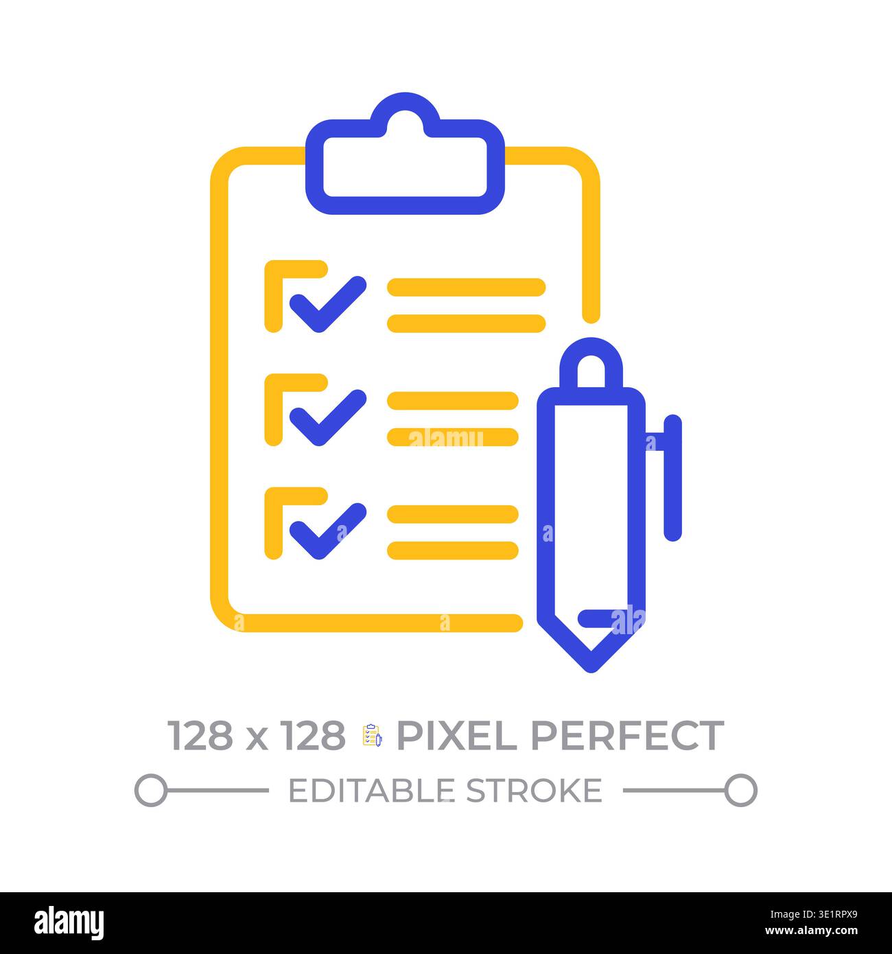 Survey questionnaire pixel perfect two color line icon Stock Vector