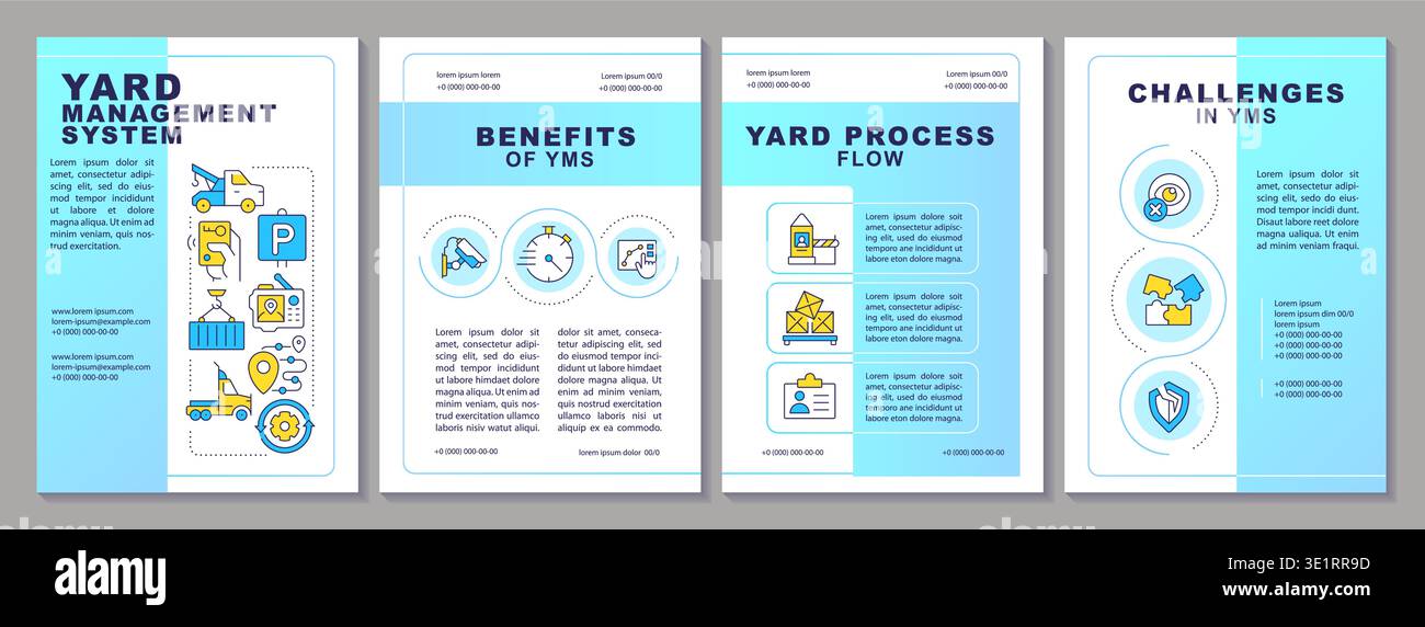 Yard management system blue brochure layout Stock Vector