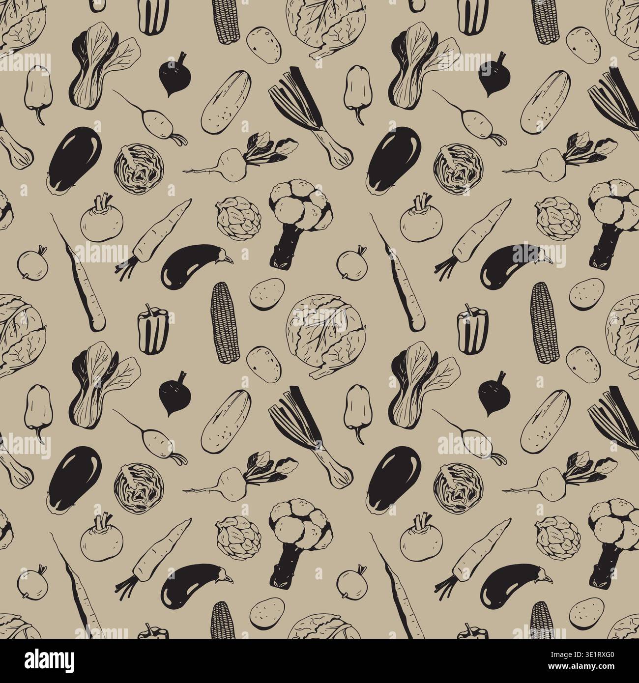 Seamless Pattern with whimsy different vegetables Stock Vector