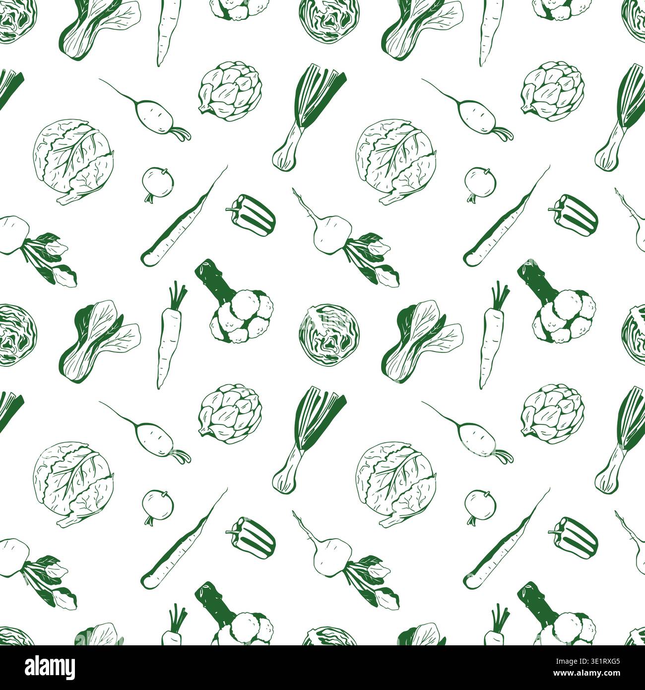 Seamless Pattern with whimsy different vegetables Stock Vector