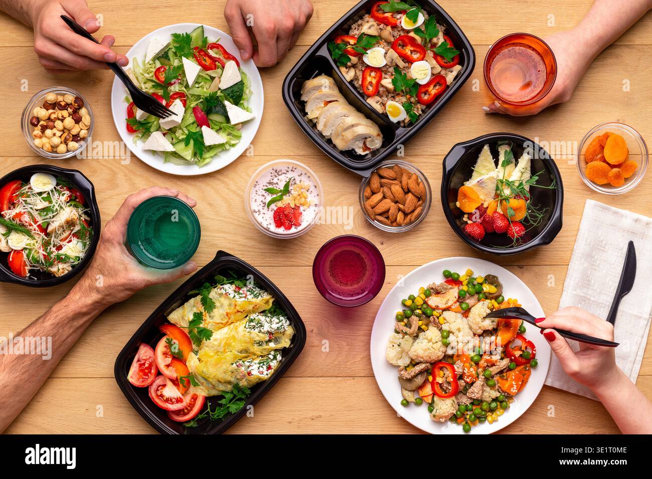 Lunch breack in modern office, top view Stock Photo